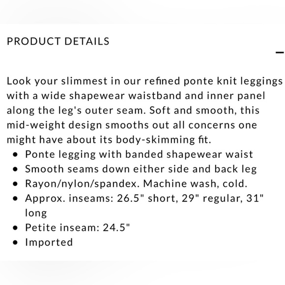 WHBM Solution Ponte Instantly Slimming Leggings | Sz XXS Long - Picture 8 of 9